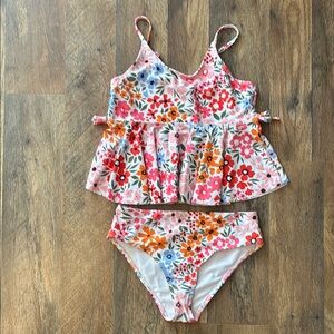 SHEIN two piece pink orange floral tankini new without tags size 7 girl